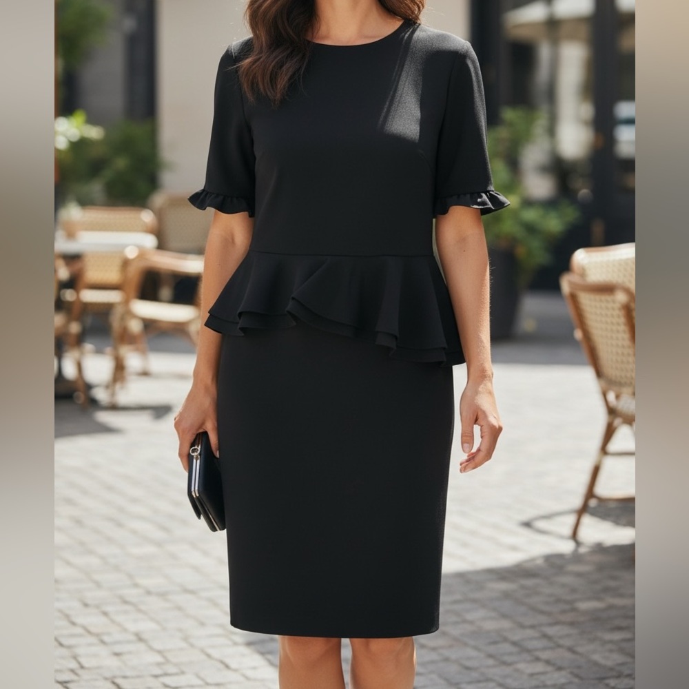 Cynthia Steffe Elegant Black Peplum Midi Dress